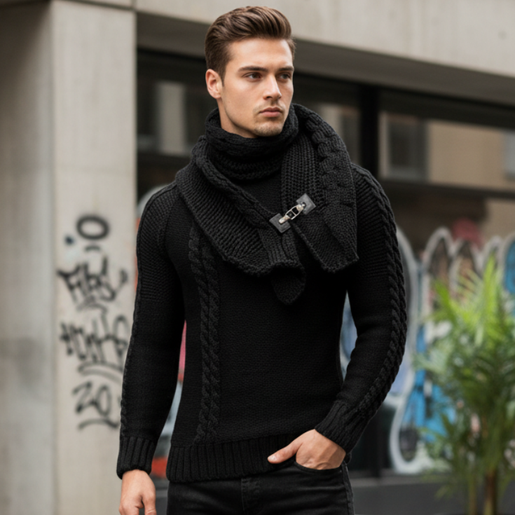 Pull  Col Plastron, Slim Fit