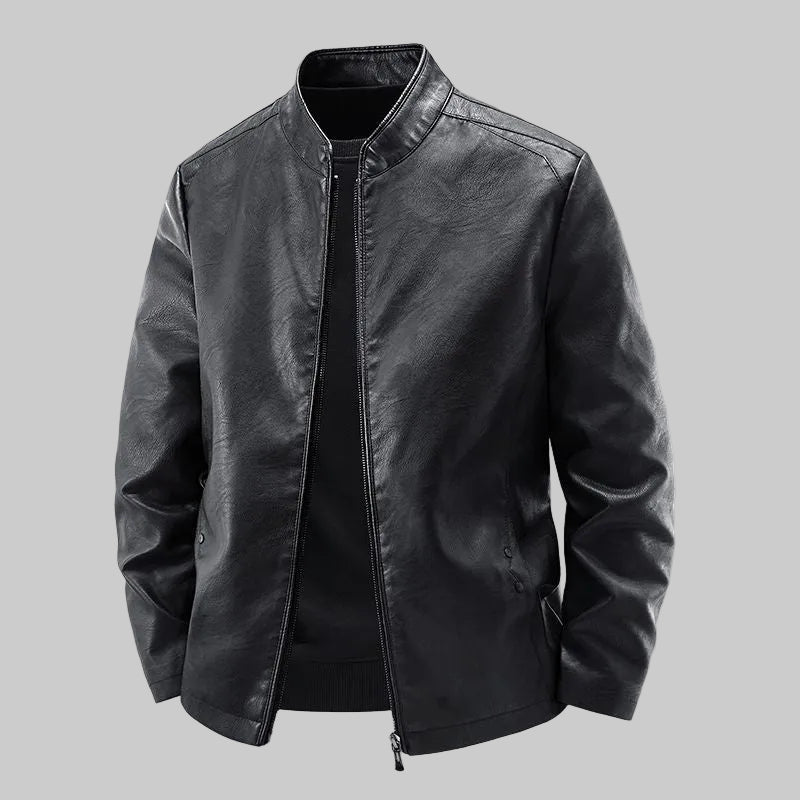 Veste En Cuir à Col Montant
