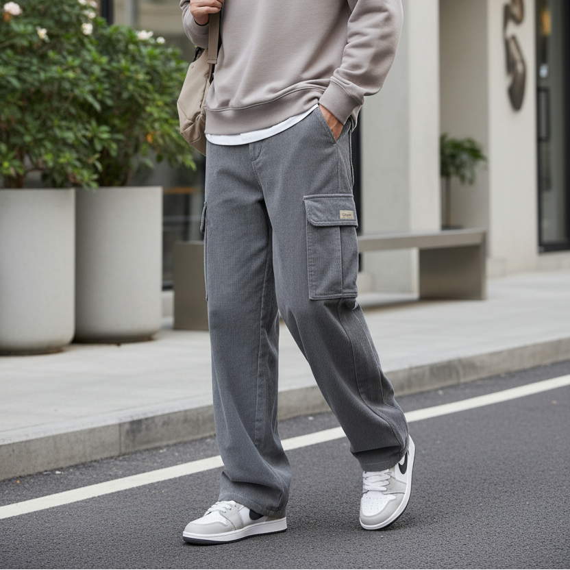 Pantalon Décontracté En Velours Côtelé