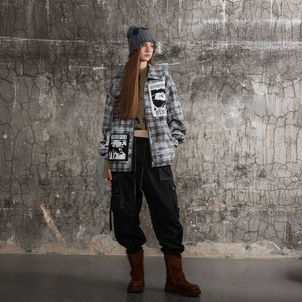 Veste à Carreaux Effet Vieilli
