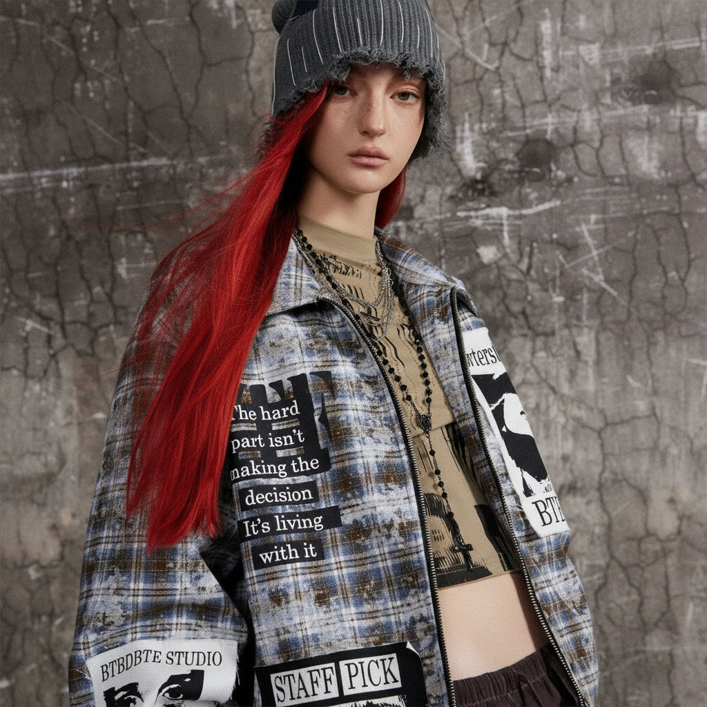 Veste à Carreaux Effet Vieilli