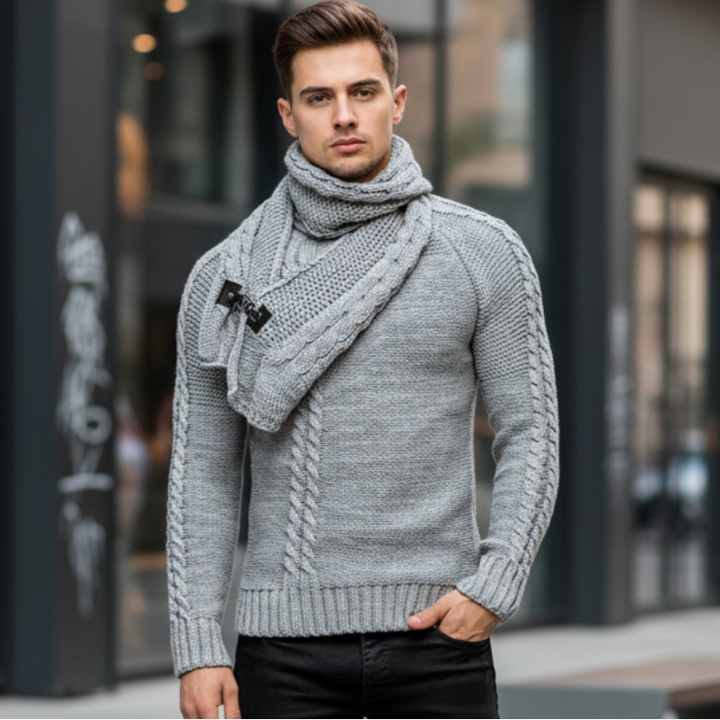 Pull  Col Plastron, Slim Fit