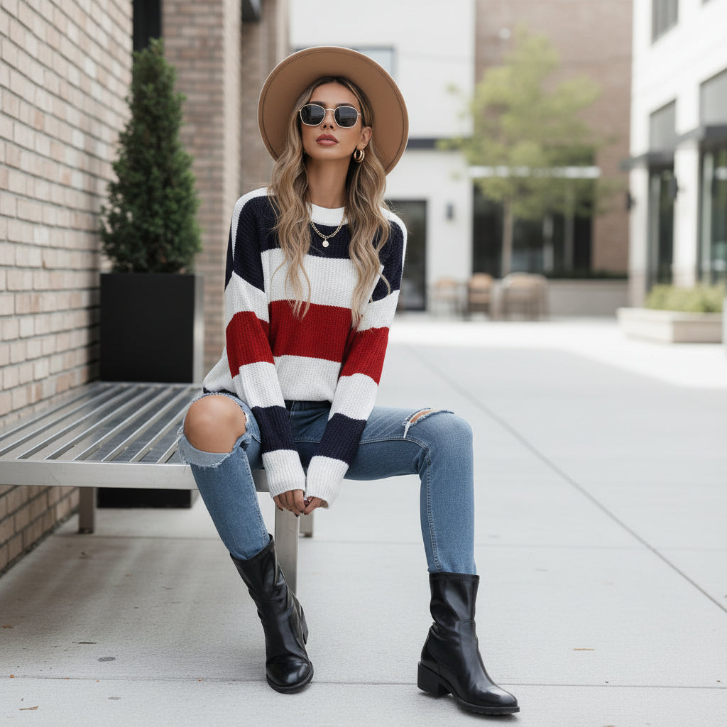 Pull-over – Décontracté, rayures contrastées