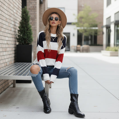 Pull-over – Décontracté, rayures contrastées