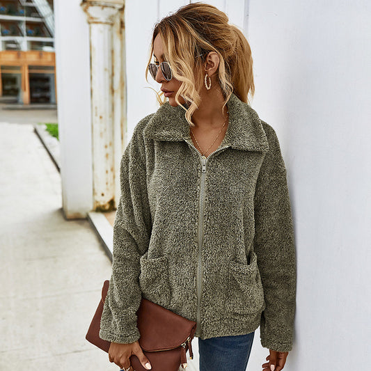 Veste en peluche – Patchwork et zip frontal