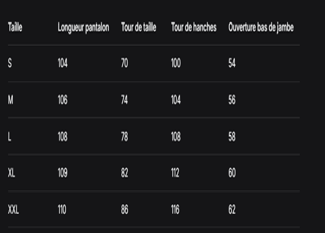 GUIDE DES TAILLES