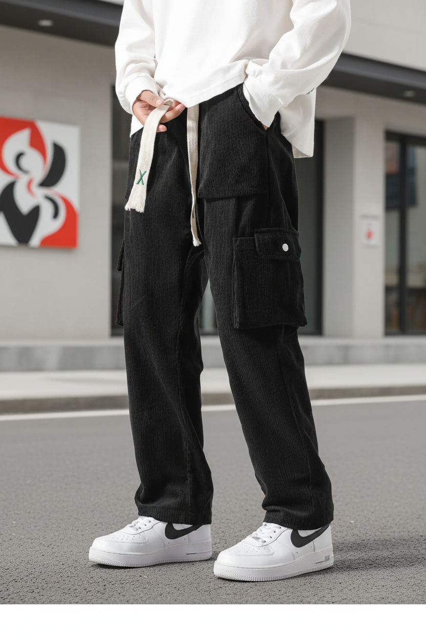 Pantalon Cargo en Velours Côtelé