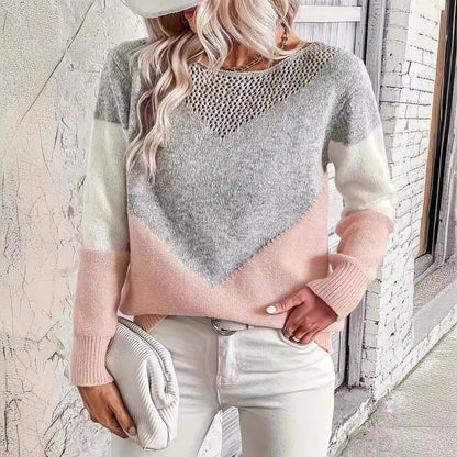 Pull décontracté – Col rond, style color-block