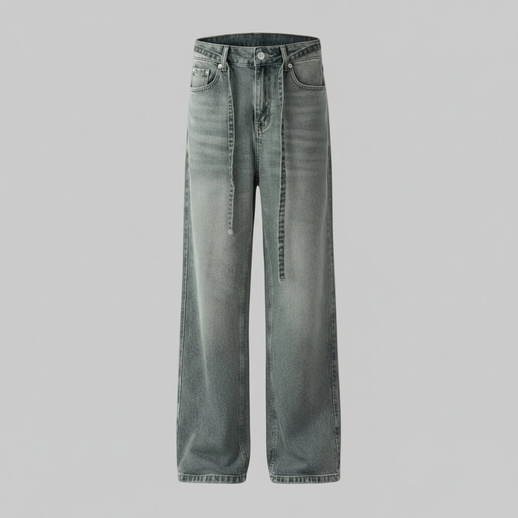 Jean Blanc Avec Ceinture et Lacets