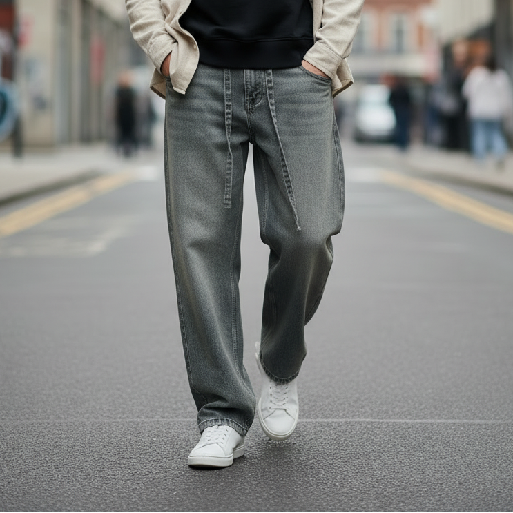Jean Blanc Avec Ceinture et Lacets
