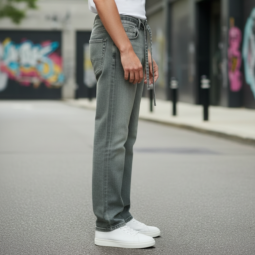 Jean Blanc Avec Ceinture et Lacets