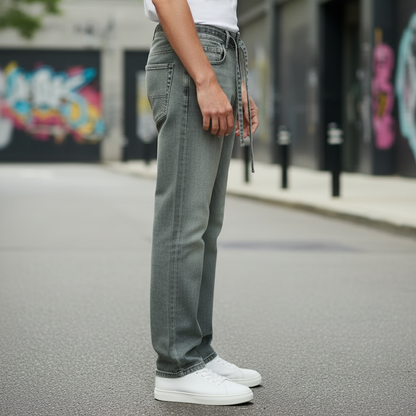 Jean Blanc Avec Ceinture et Lacets