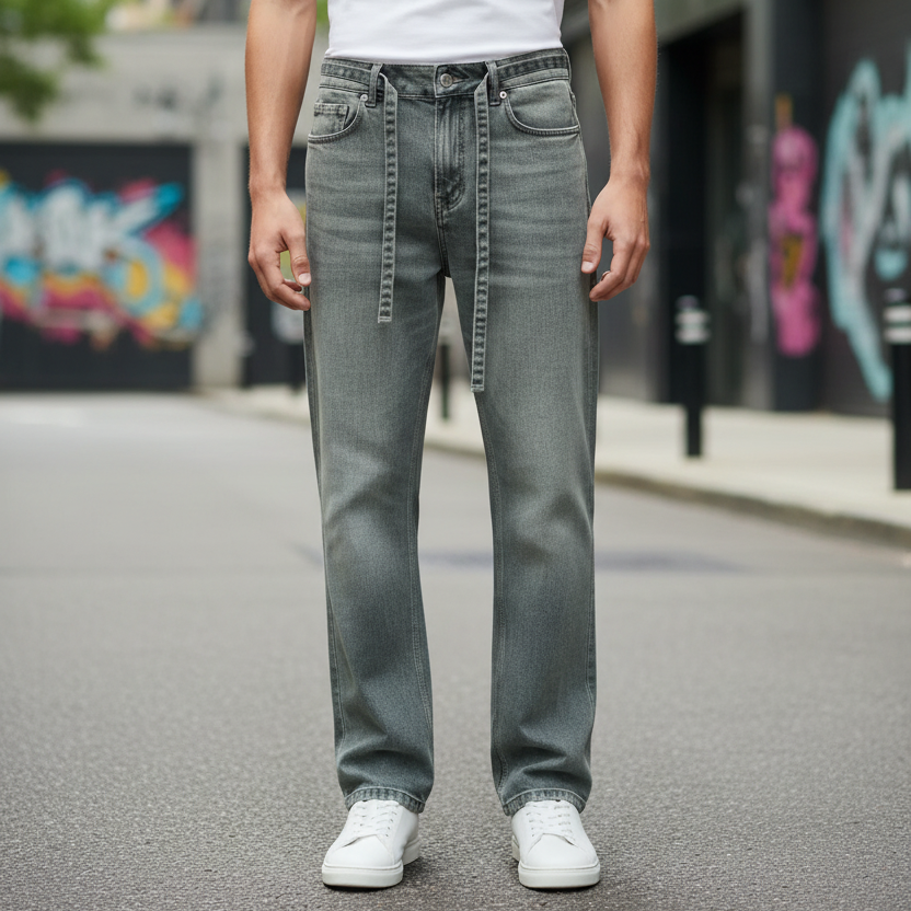 Jean Blanc Avec Ceinture et Lacets