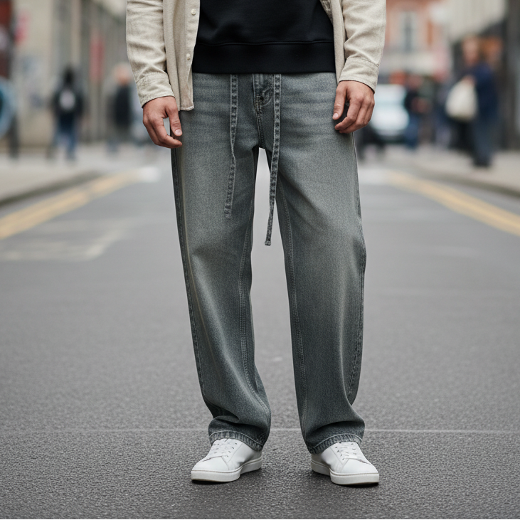 Jean Blanc Avec Ceinture et Lacets
