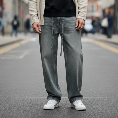 Jean Blanc Avec Ceinture et Lacets