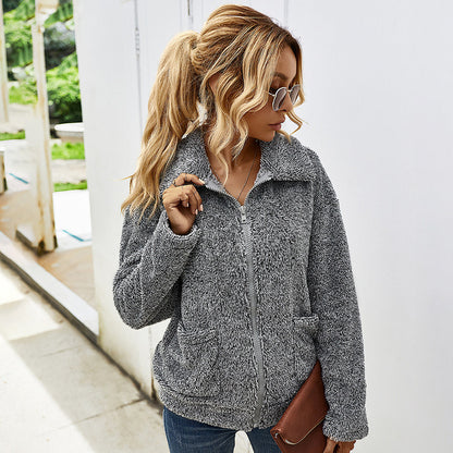 Veste en peluche – Patchwork et zip frontal