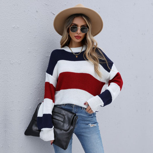 Pull-over – Décontracté, rayures contrastées