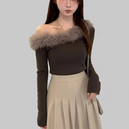 Top – Asymmetrical shoulders, fluffy fabric 
