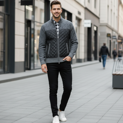 Pull à Col Montant, Rayures et Carreaux