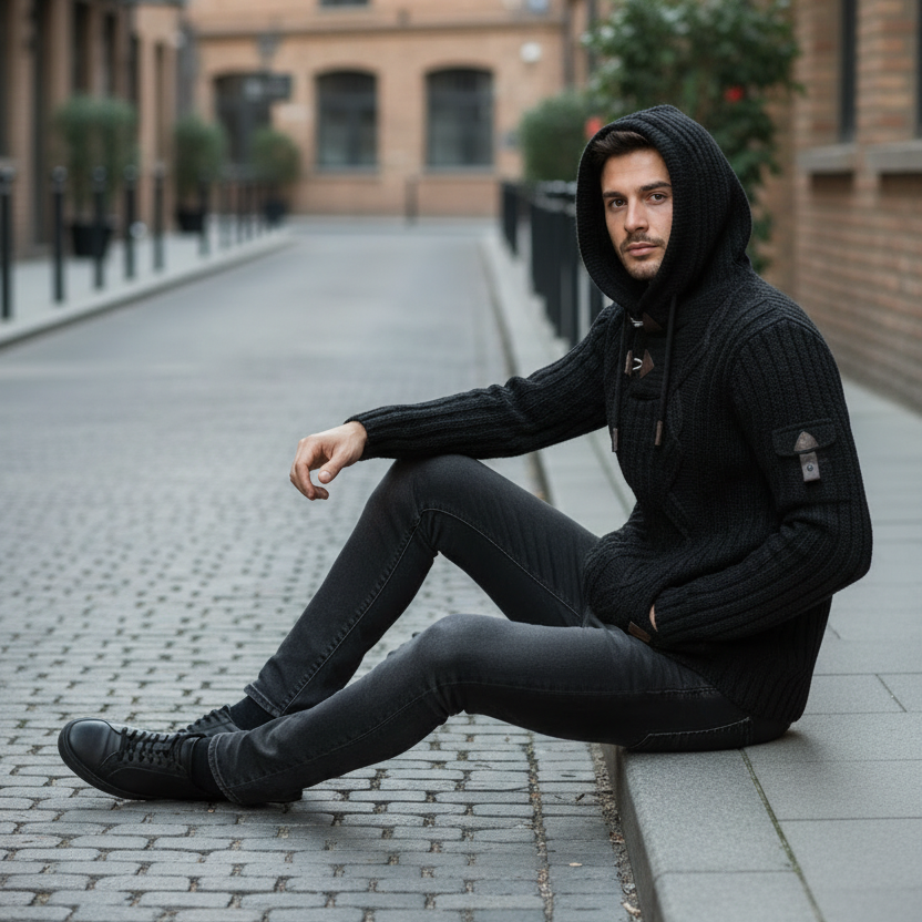 Pull à Capuche avec Boucle à Corne