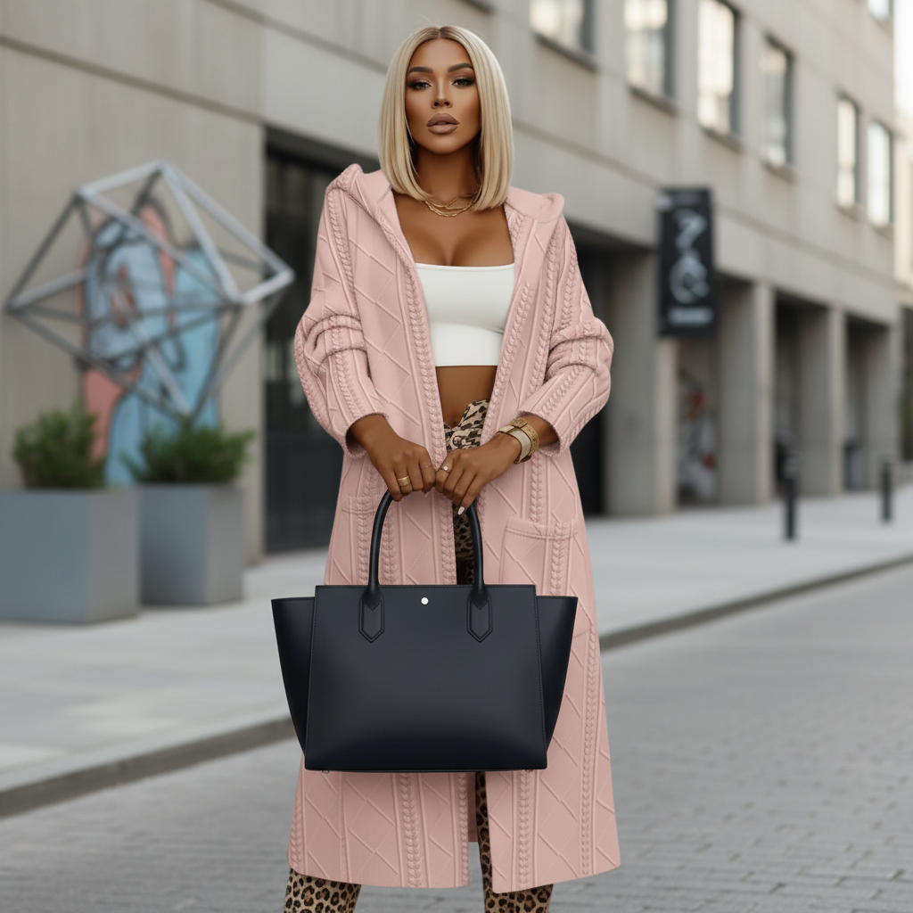 Manteau en tricot – Couleur unie, look fashion