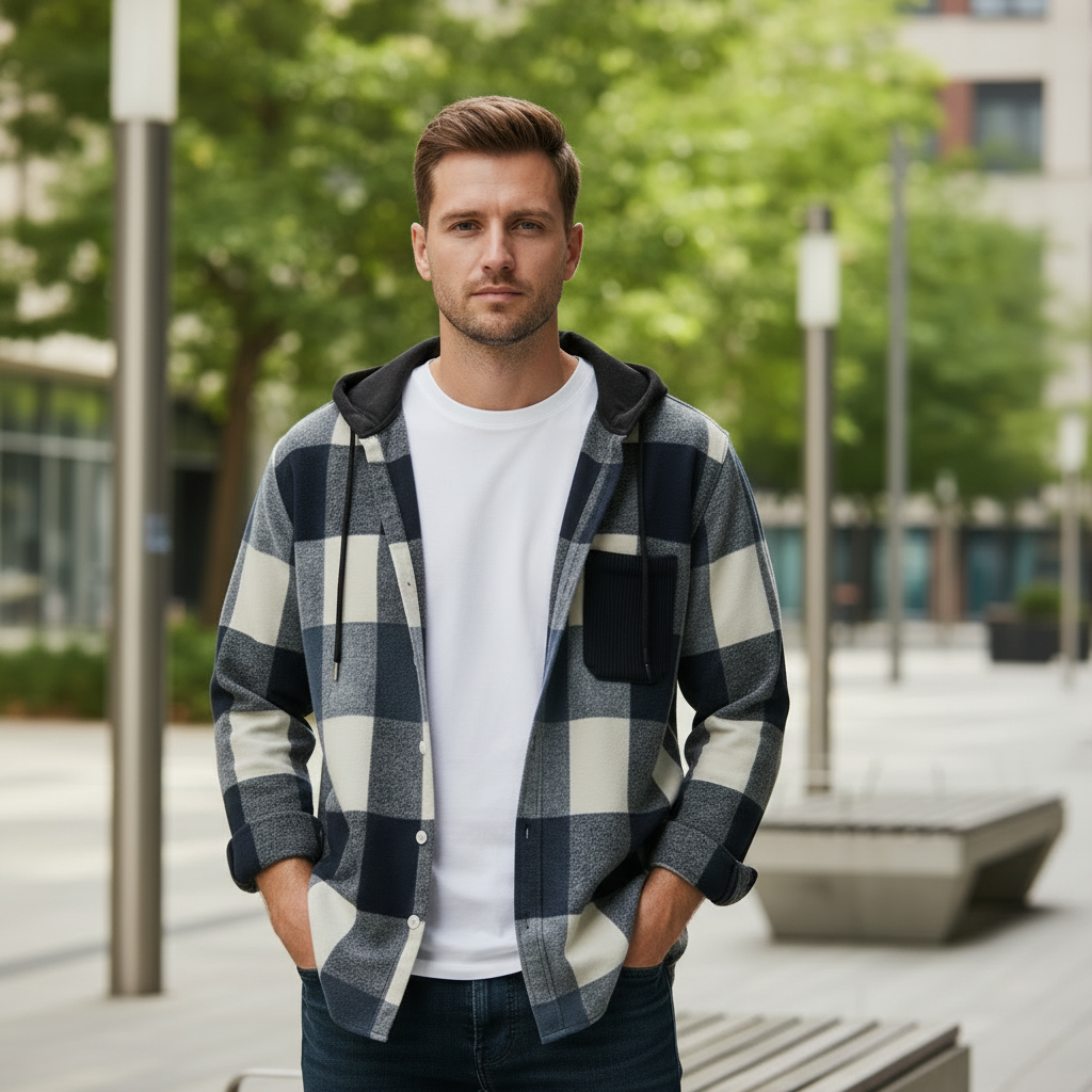 Chemise à Capuche Epaisse à Carreaux