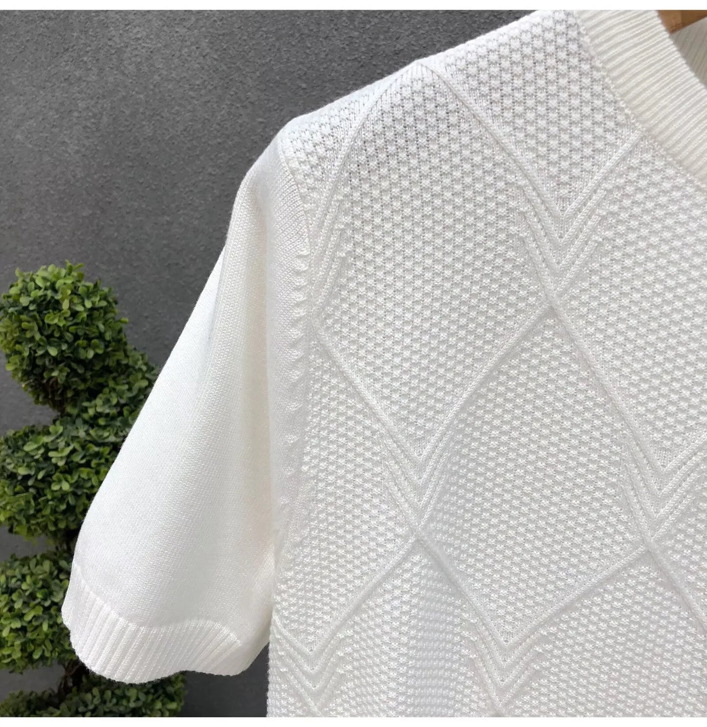 Pull à Motifs Losanges, Manches Courtes
