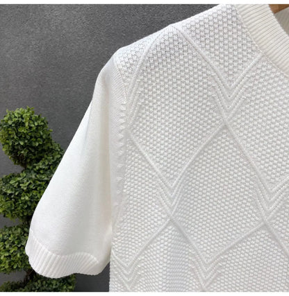 Pull à Motifs Losanges, Manches Courtes