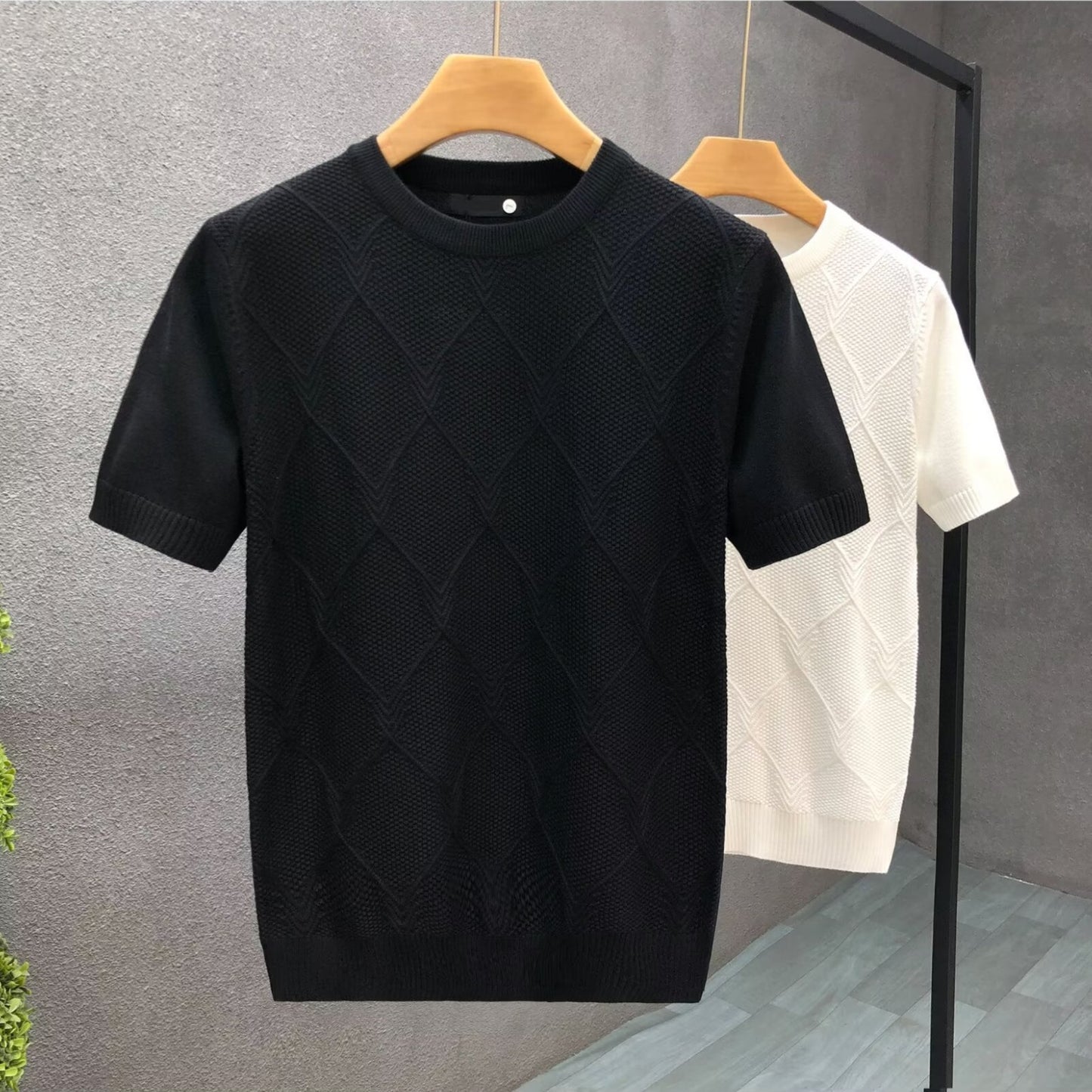 Pull à Motifs Losanges, Manches Courtes