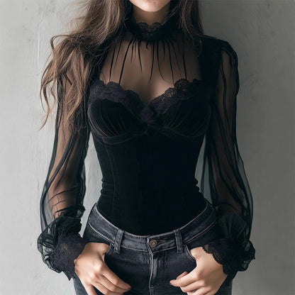 Haut élégant – Manches lanterne et dentelle