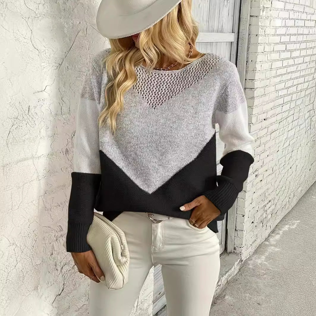 Pull décontracté – Col rond, style color-block
