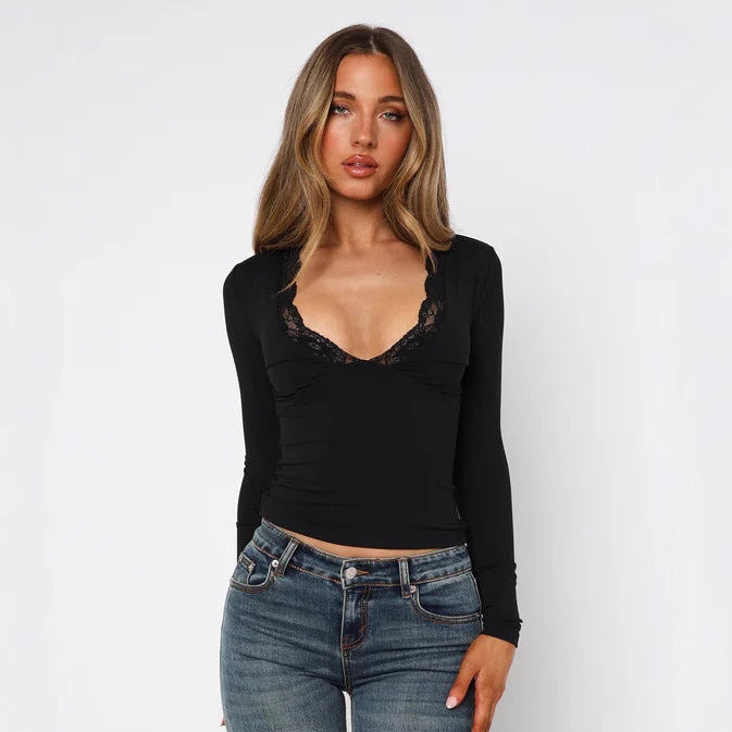 Top élégant – Détails en dentelle florale