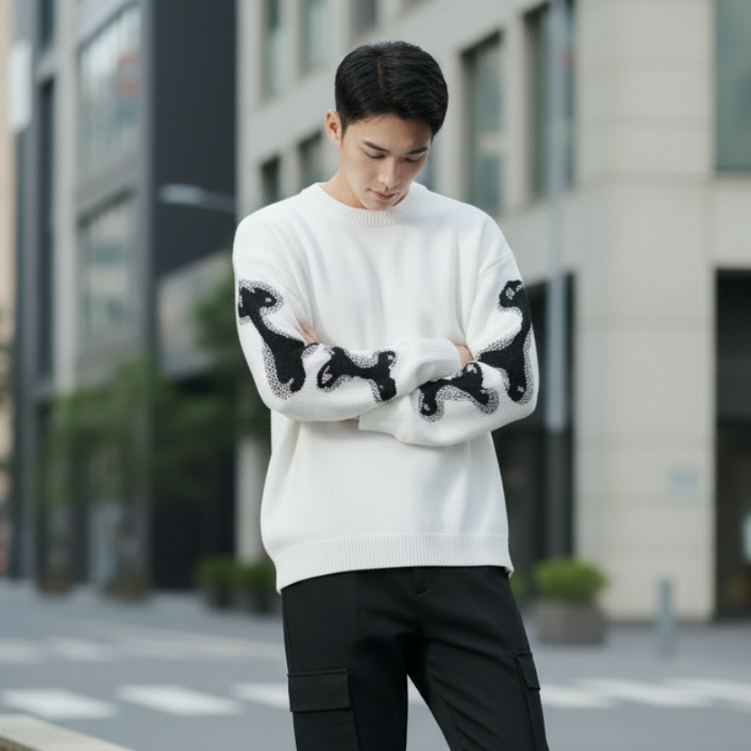 Pull à Col Rond avec Motif Crâne