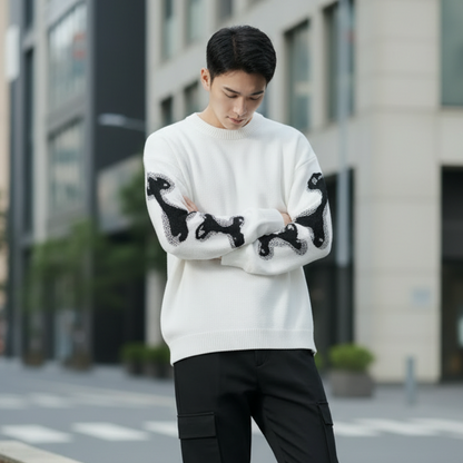 Pull à Col Rond avec Motif Crâne