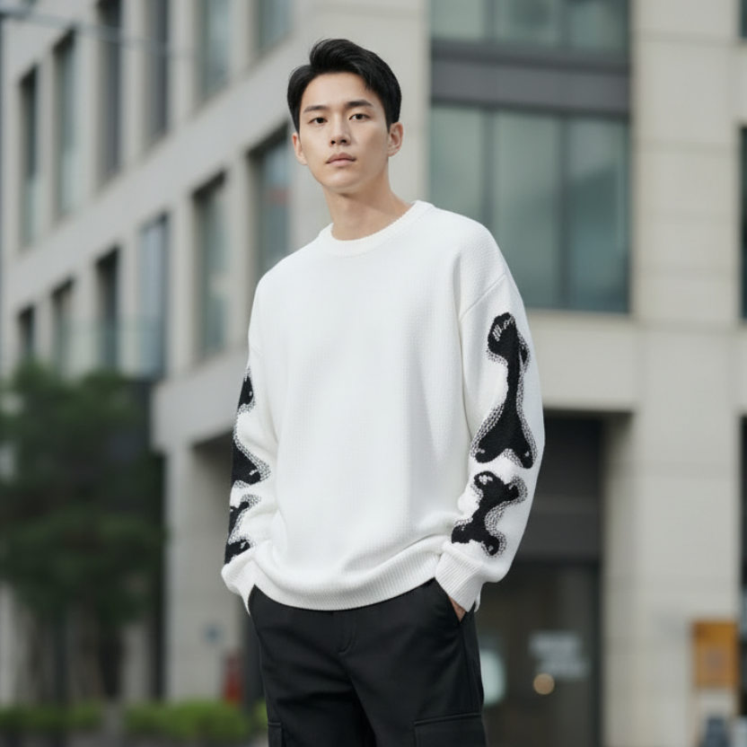 Pull à Col Rond avec Motif Crâne