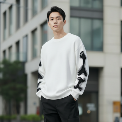 Pull à Col Rond avec Motif Crâne