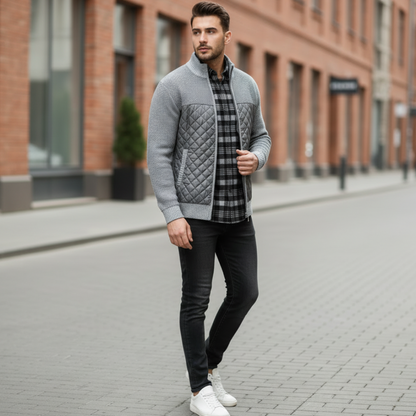 Pull à Col Montant, Rayures et Carreaux