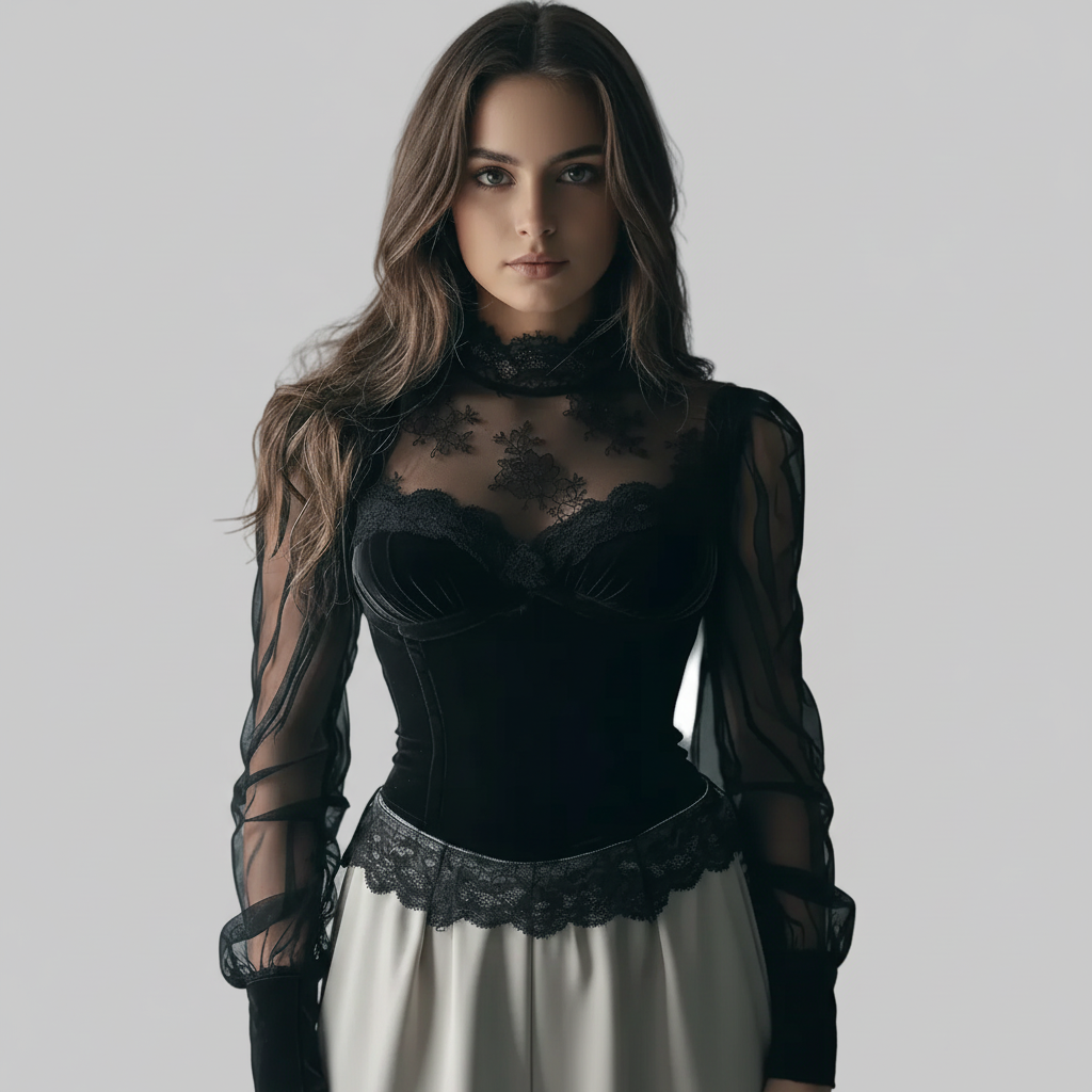 Haut élégant – Manches lanterne et dentelle