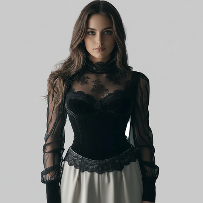 Haut élégant – Manches lanterne et dentelle