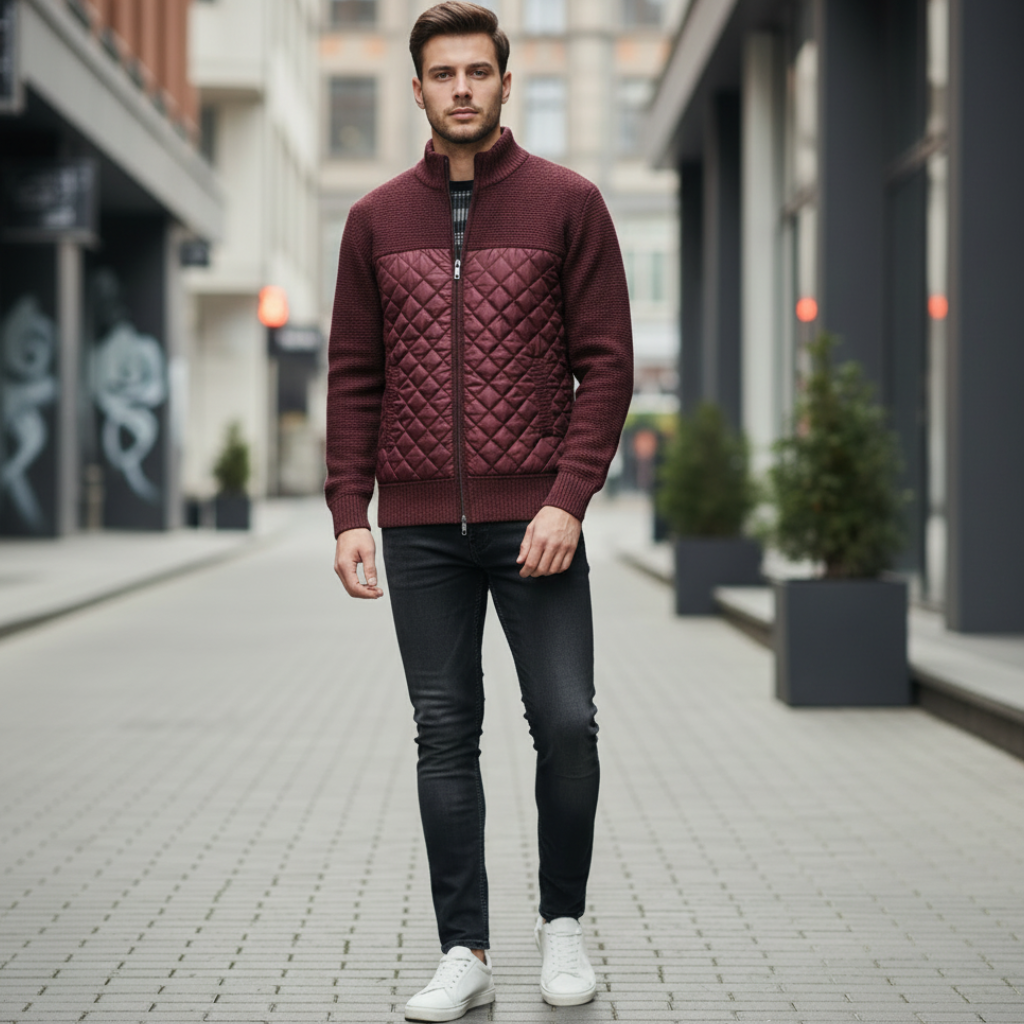 Pull à Col Montant, Rayures et Carreaux