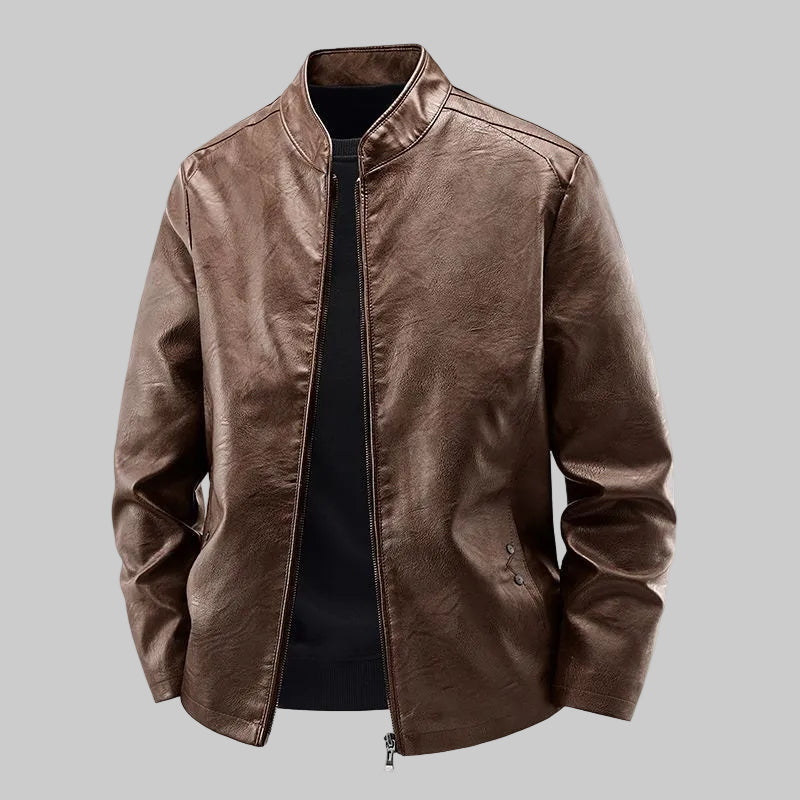 Veste En Cuir à Col Montant