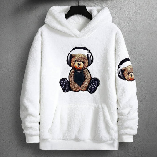 Hooded Jacket with Bear Embroidery