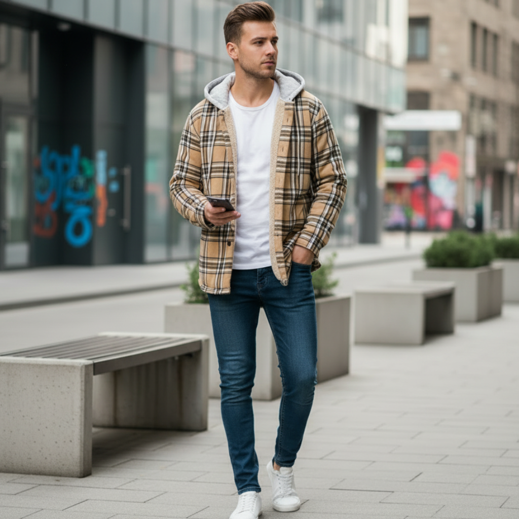 Veste à Capuche, motif à carreaux