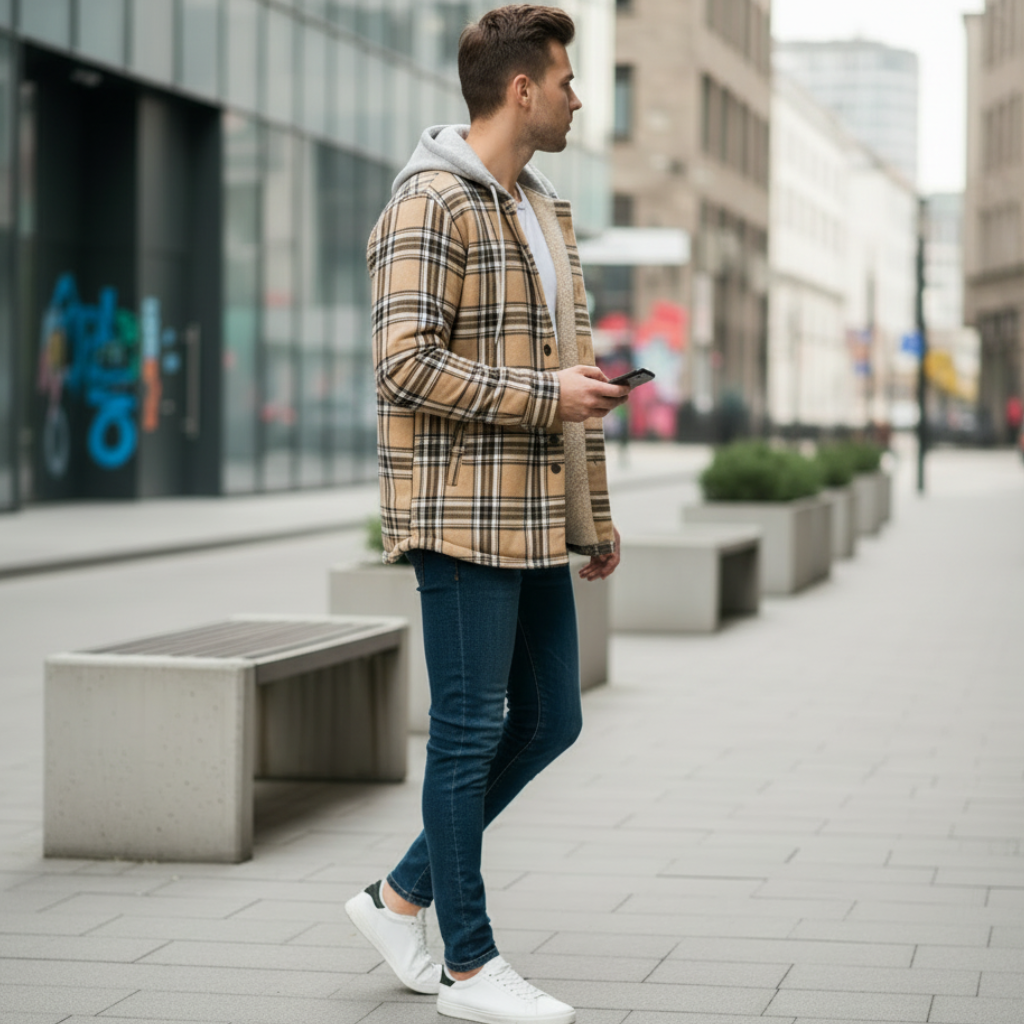 Veste à Capuche, motif à carreaux