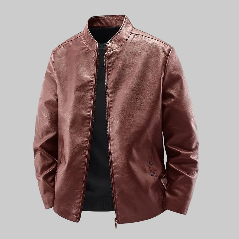 Veste En Cuir à Col Montant
