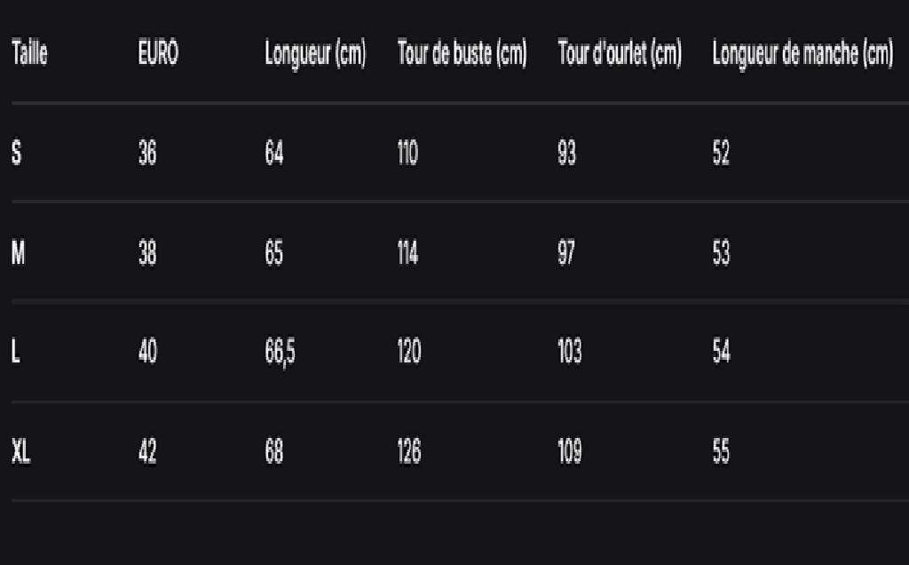 GUIDE DES TAILLES