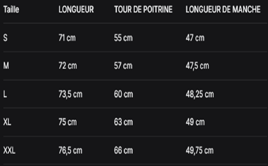 GUIDE DES TAILLES