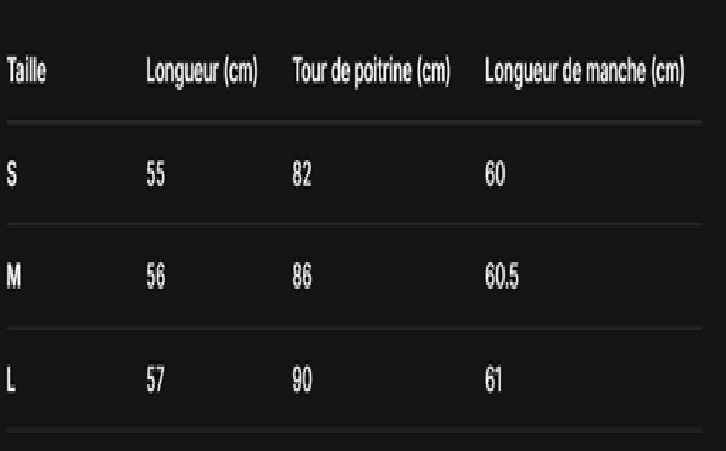 GUIDE DES TAILLES