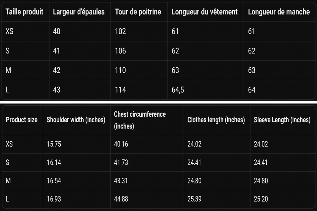 GUIDE DES TAILLES