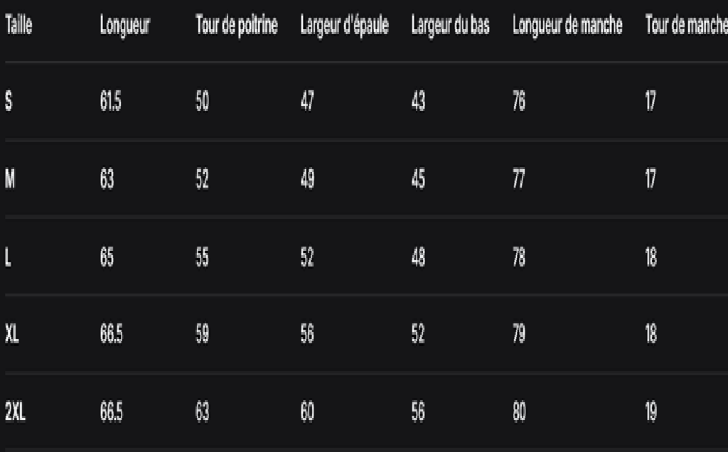 GUIDE DES TAILLES